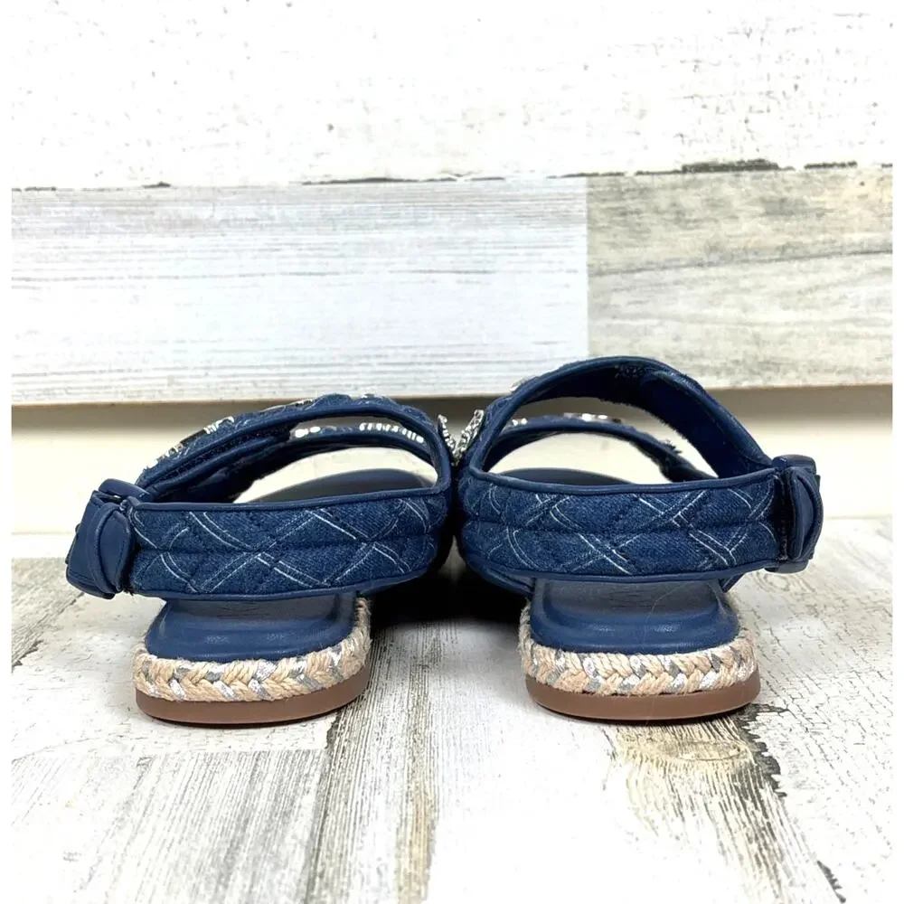Karl Lagerfeld Womens 7 Blue Embellished Charlay Espadrille Casual Sandals NEW